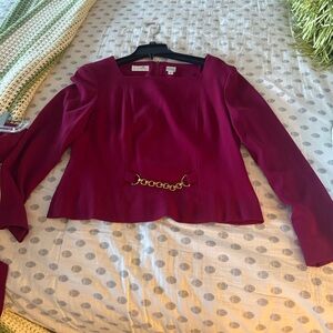 Liz Claiborne Burgundy 2 piece suit with Gold Chain Accent